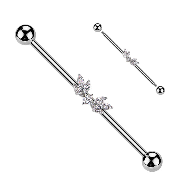 316L Surgical Steel White CZ Wing Design Gem Cluster Industrial Barbell - Pierced Universe