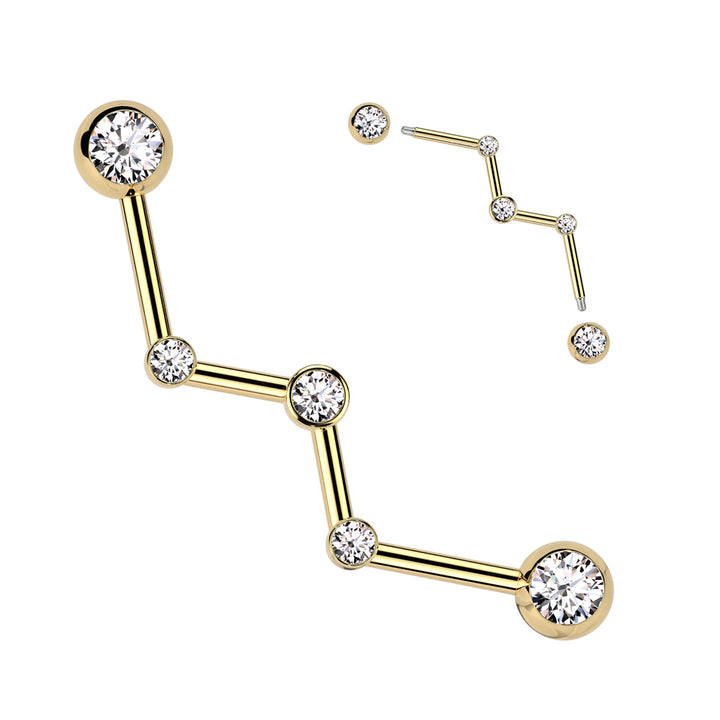 316L Surgical Steel Gold PVD White CZ Constellation Industrial Barbell - Pierced Universe