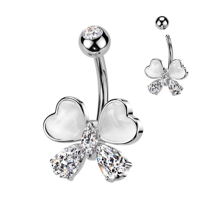 316L Surgical Steel White CZ & Stone Bow Non Dangle Belly Ring - Pierced Universe