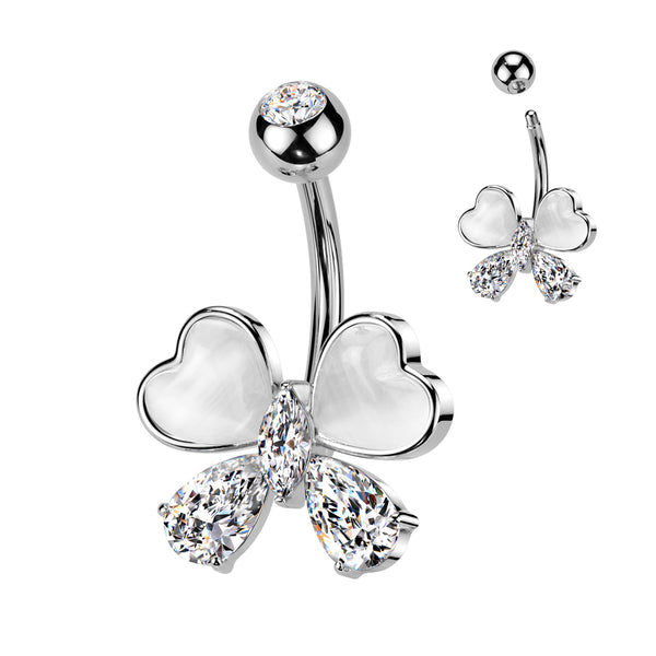 316L Surgical Steel White CZ & Stone Bow Non Dangle Belly Ring - Pierced Universe