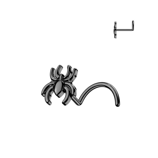 316L Surgical Steel Black PVD Spider Corkscrew Nose Ring Stud