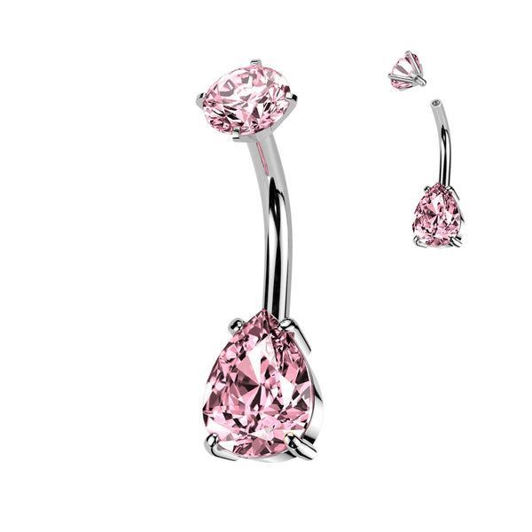 316L Surgical Steel Pink CZ Teardrop Internally Threaded Belly Ring - Pierced Universe