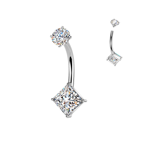 316L Surgical Steel White CZ Square Gem Internally Threaded Belly Ring - Pierced Universe