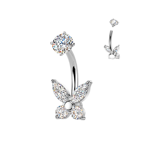 316L Surgical Steel Butterfly White CZ Belly Ring