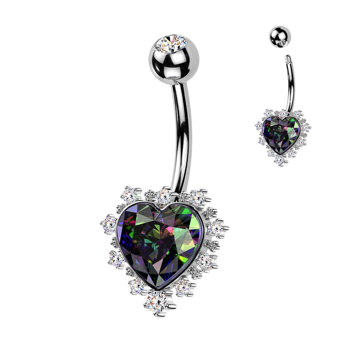 316L Surgical Steel White CZ & Vitrail Medium Heart Non Dangle Belly Ring - Pierced Universe