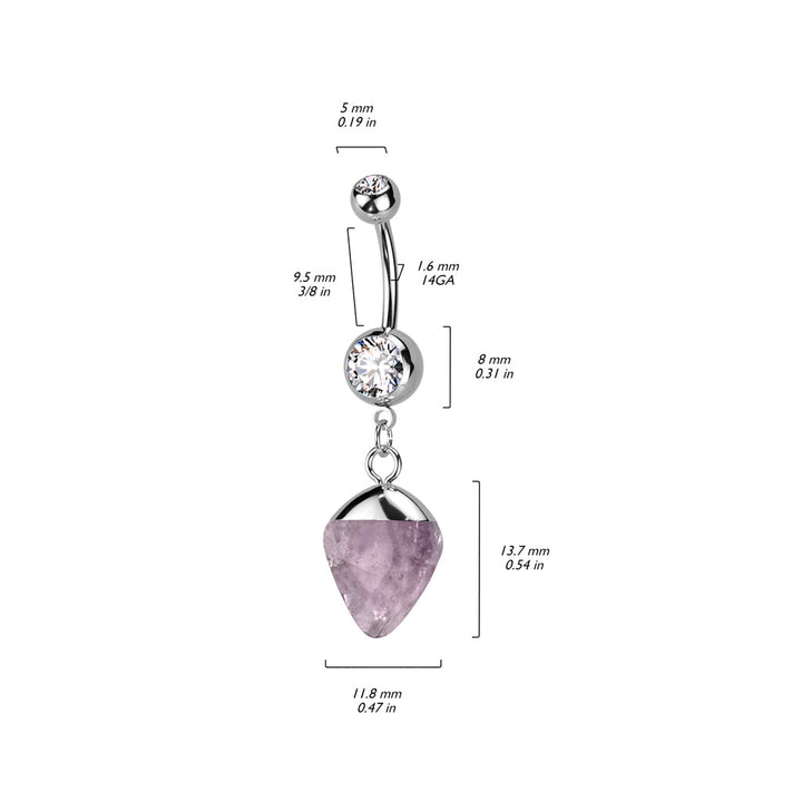 316L Surgical Steel Semi Precious Stone Amethyst Dangle Belly Ring - Pierced Universe