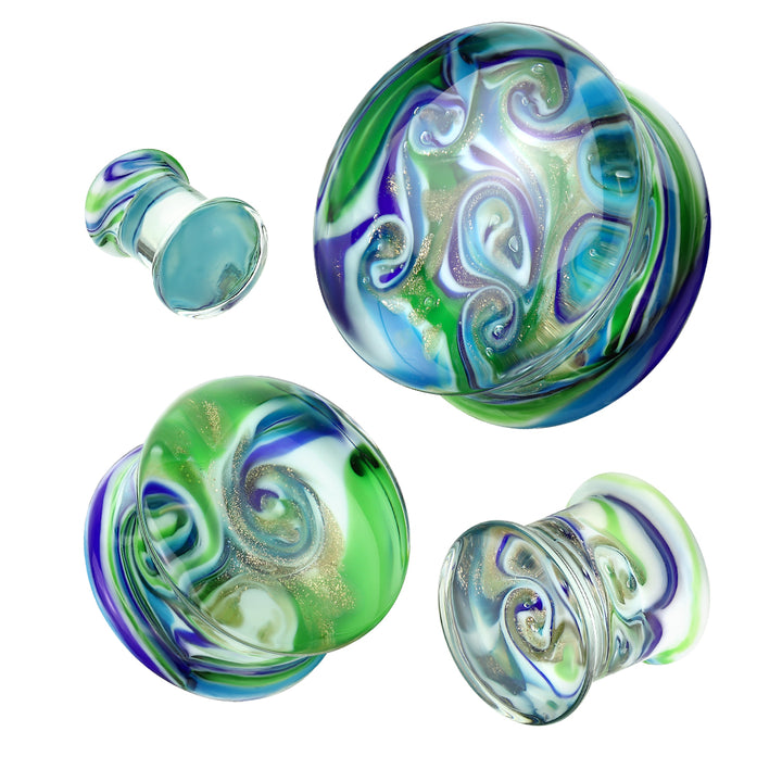 Blue Green Swirl Glass Double Flared Plugs - Pierced Universe