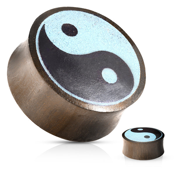 Organic Natural Sono Wood Turquoise Yin Yang Symbol Double Flared Plugs - Pierced Universe