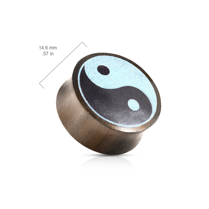 Organic Natural Sono Wood Turquoise Yin Yang Symbol Double Flared Plugs - Pierced Universe