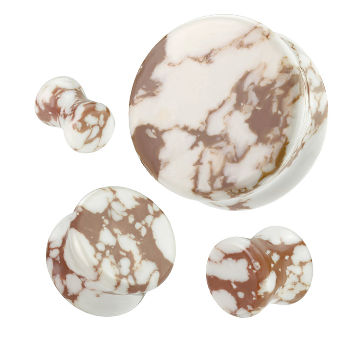 Organic Natural White And Brown Double Flared Stone Plugs - Pierced Universe