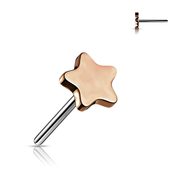Implant Grade Titanium Threadless Push In Tragus/Cartilage Rose Gold PVD Star Stud With Flat Back - Pierced Universe