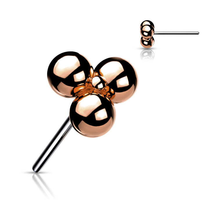 Implant Grade Titanium Threadless Push In Tragus/Cartilage Rose Gold PVD Trillium Stud With Flat Back - Pierced Universe