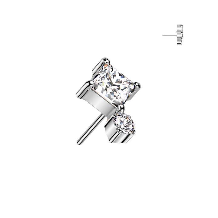 Implant Grade Titanium White CZ Square & Circle Gem Cluster Push In Threadless Labret With Flat Back - Pierced Universe