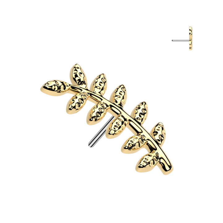 Implant Grade Titanium Gold PVD Curved Textured Leaf Push In Threadless Labret With Flat Back - Pierced Universe