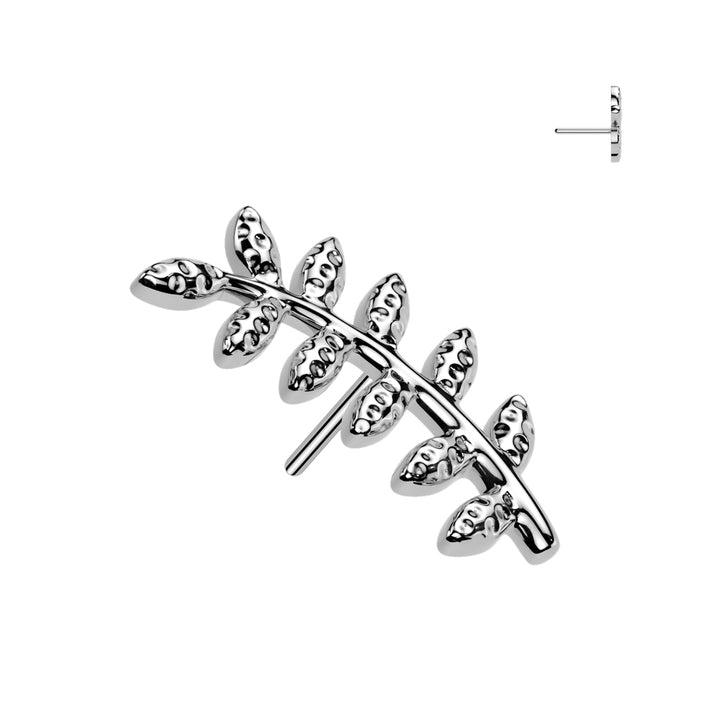 Implant Grade Titanium Curved Textured Leaf Push In Threadless Labret With Flat Back - Pierced Universe