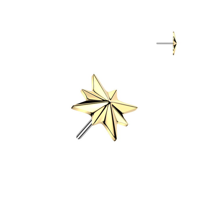 Implant Grade Titanium Gold PVD Large Starburst Ridged Push In Threadless Labret With Flat Back - Pierced Universe