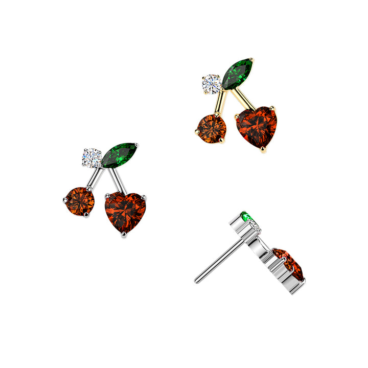 Implant Grade Titanium Red CZ Heart Cherry Cute Push In Threadless Labret With Flat Back - Pierced Universe