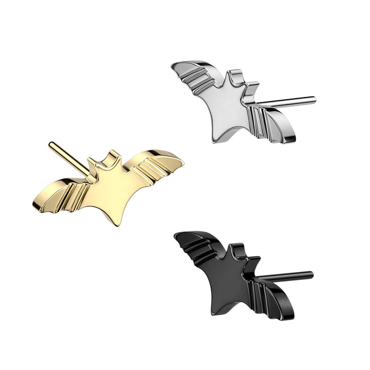 Implant Grade Titanium Black PVD Winged Flying Bat Push In Threadless Labret With Flat Back - Pierced Universe