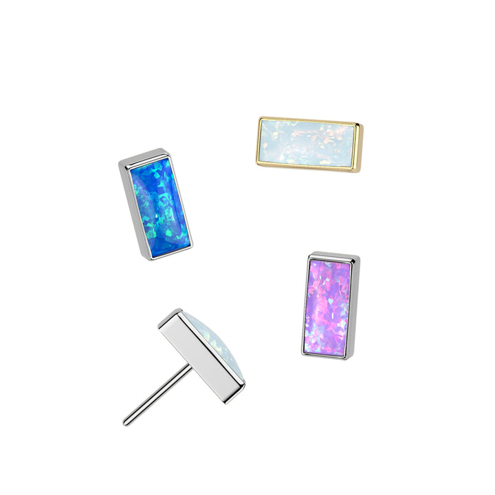 Implant Grade Titanium Gold PVD White Opal Rectangle Threadless Push In Labret - Pierced Universe