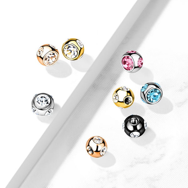 316L Surgical Steel White CZ Studded 16ga Externally Threaded Replacement Balls - Pierced Universe