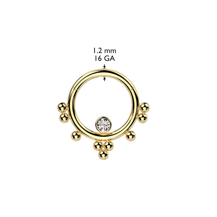 316L Surgical Steel Gold PVD White CZ Beaded Tribal Hinged Clicker Hoop - Pierced Universe