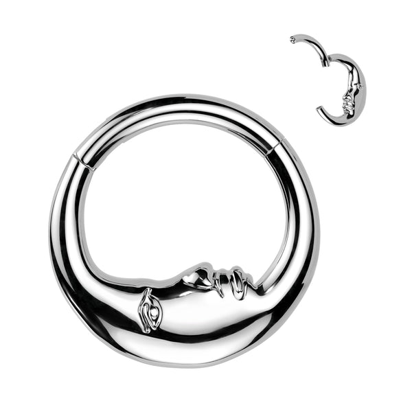 316L Surgical Steel Crescent Moon Face Outline Hinged Clicker Hoop