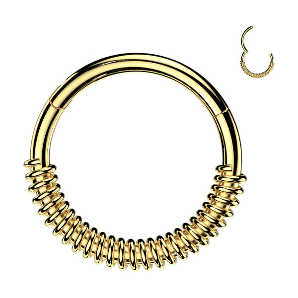 316L Surgical Steel Gold PVD Wire Wrapped Hinged Clicker Hoop