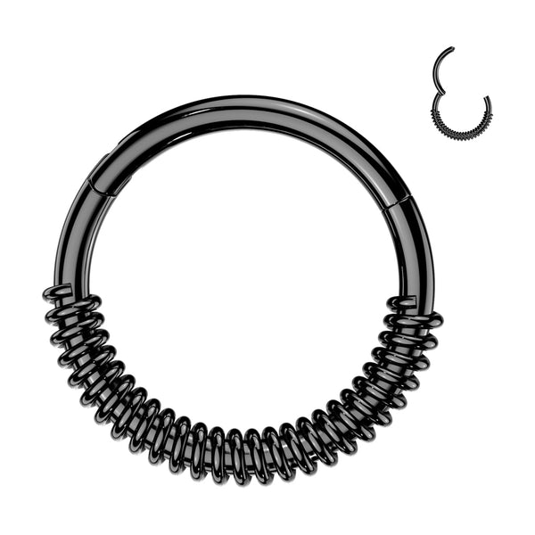 316L Surgical Steel Black PVD Wire Wrapped Hinged Clicker Hoop