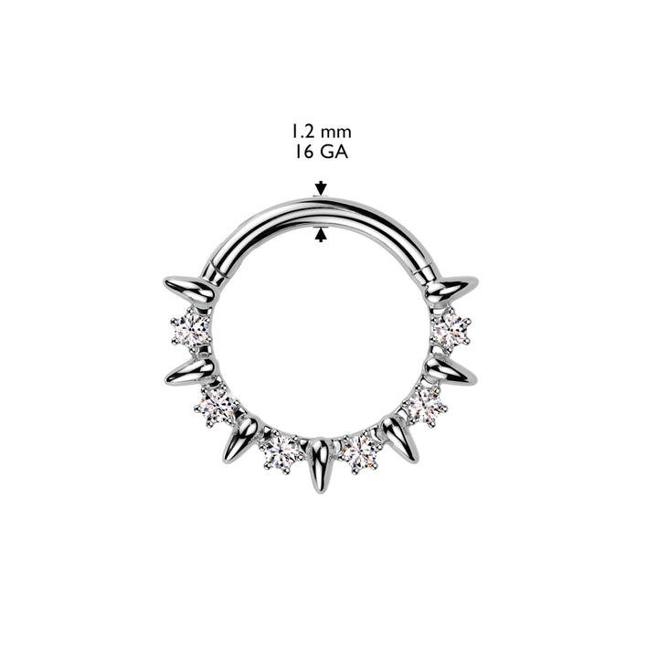 316L Surgical Steel Gold PVD White CZ Clawed Gem With Spike Hinged Clicker Hoop - Pierced Universe