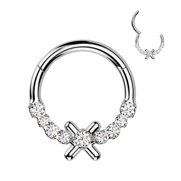 316L Surgical Steel White CZ Dainty X Hinged Clicker Hoop - Pierced Universe