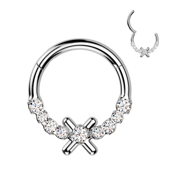 316L Surgical Steel White CZ Dainty X Hinged Clicker Hoop - Pierced Universe