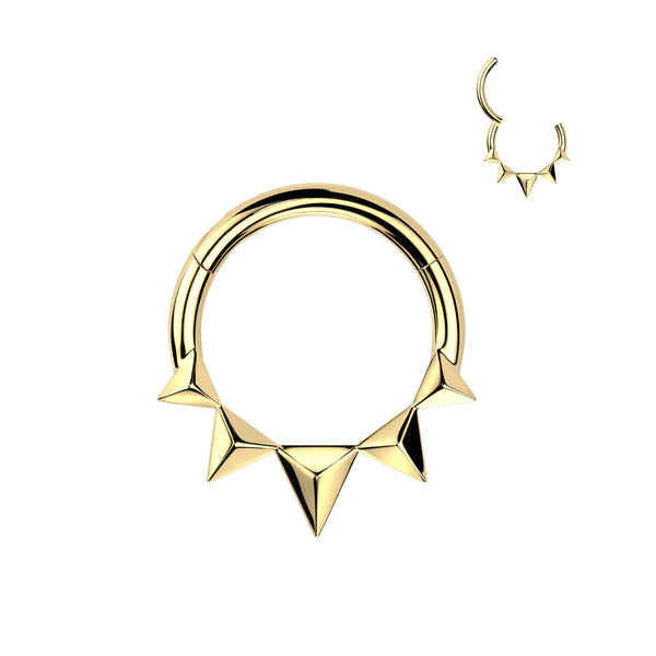 316L Surgical Steel Gold PVD Dainty Small Spiked Hinged Clicker Hoop - Pierced Universe
