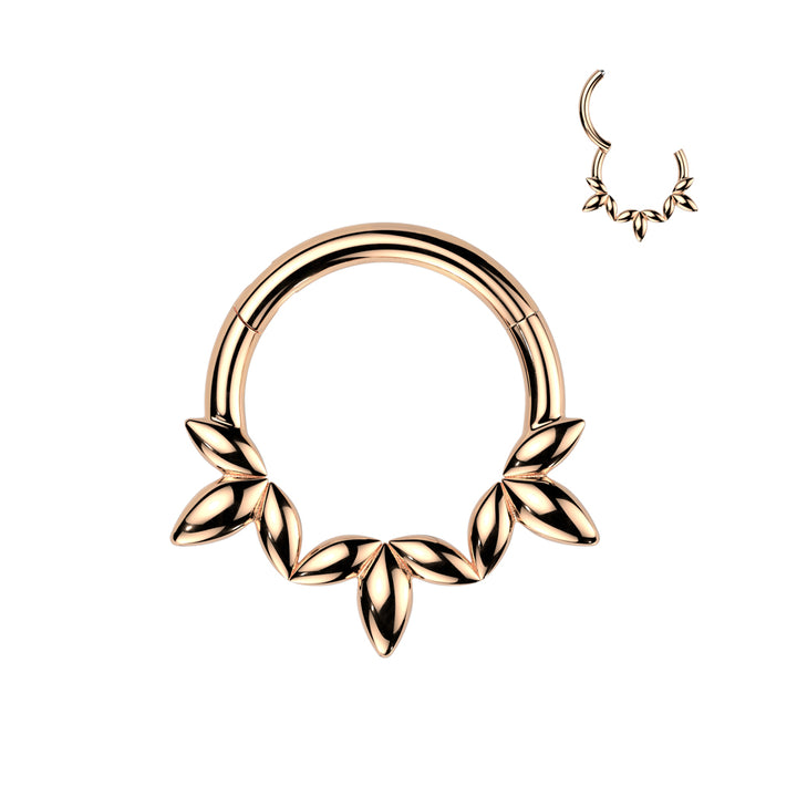 316L Surgical Steel Rose Gold PVD Dainty Floral Petal Design Hinged Clicker Hoop - Pierced Universe
