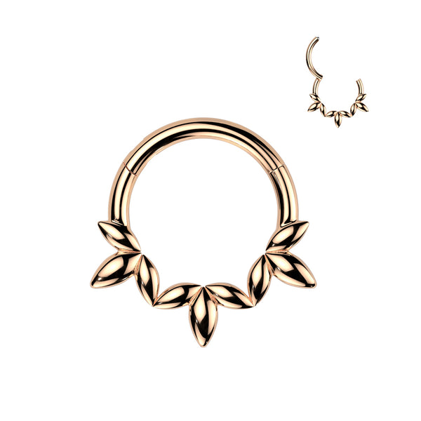 316L Surgical Steel Rose Gold PVD Dainty Floral Petal Design Hinged Clicker Hoop - Pierced Universe