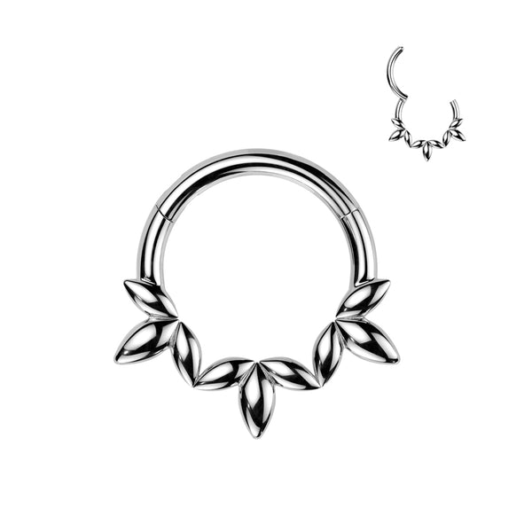316L Surgical Steel Dainty Floral Petal Design Hinged Clicker Hoop - Pierced Universe