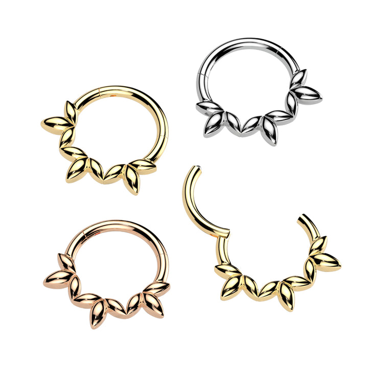 316L Surgical Steel Rose Gold PVD Dainty Floral Petal Design Hinged Clicker Hoop - Pierced Universe