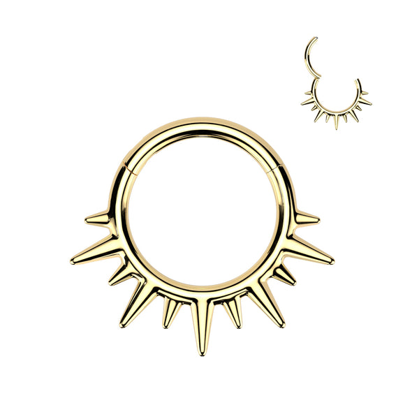 316L Surgical Steel Gold PVD Dainty Wide Flare Spikes Hinged Clicker Hoop - Pierced Universe