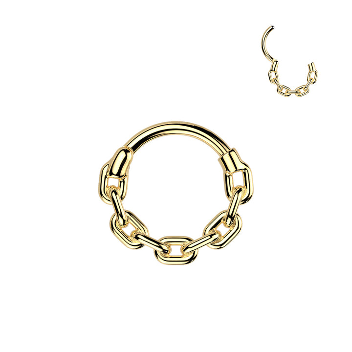 316L Surgical Steel Gold PVD Thick Chain Link Hinged Clicker Hoop - Pierced Universe