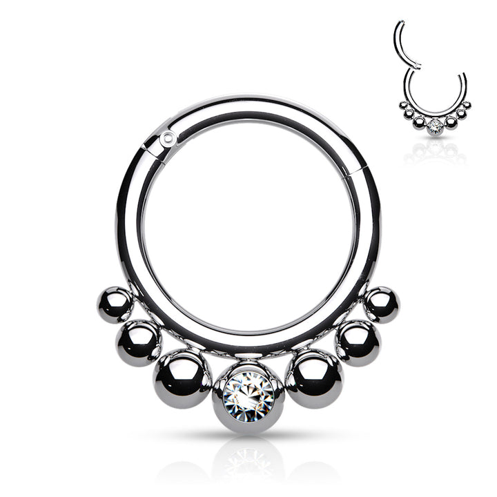 316L Surgical Steel 7 Bead White CZ Hinged Clicker Hoop - Pierced Universe