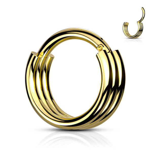 316L Surgical Steel Gold PVD Triple Hoop Thick Cuff Hinged Clicker Hoop - Pierced Universe
