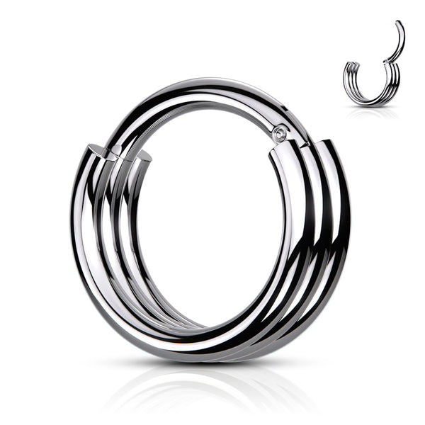 316L Surgical Steel Triple Hoop Thick Cuff Hinged Clicker Hoop - Pierced Universe