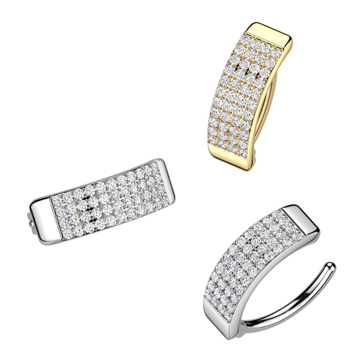 316L Surgical Steel Gold PVD Thick 4 Row White CZ Pave Hinged Clicker Belly Ring - Pierced Universe