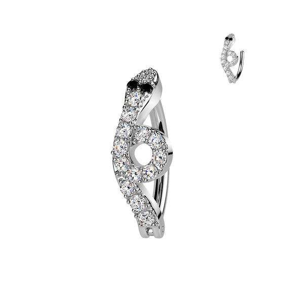 316L Surgical Steel White CZ Snake With Black Eye Hinged Clicker Belly Ring - Pierced Universe