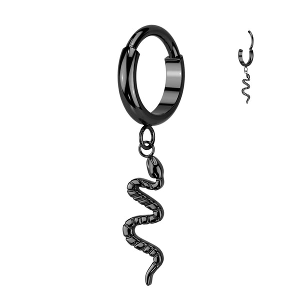 Implant Grade Titanium Black PVD Snake Dangle Hinged Clicker Hoop