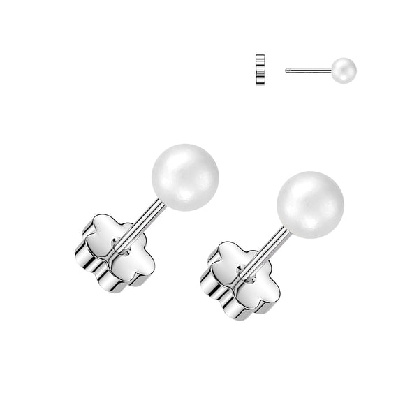 Pair of 316L Surgical Steel White Pearl Screw On Flat Back Earrings - Pierced Universe