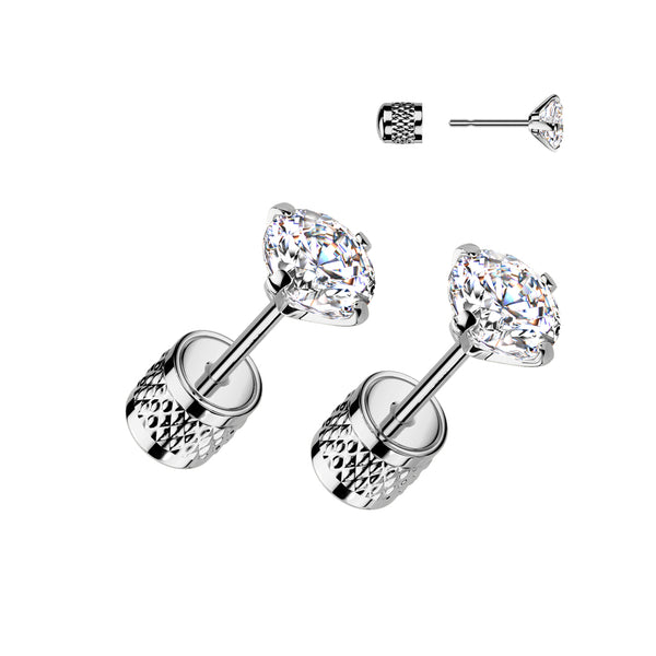 Pair of 316L Surgical Steel Push In Backing White CZ Stud Earrings - Pierced Universe