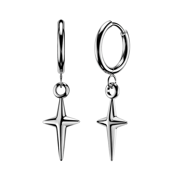 Pair of 316L Surgical Steel Star Starburst Dangle Hinged Earring Hoops - Pierced Universe