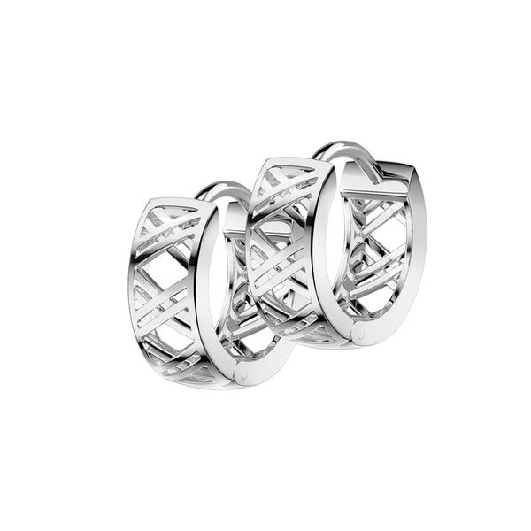 Pair of 316L Surgical Steel Cut Out Criss Cross Patterned Hinged Hoop Earrings - Pierced Universe