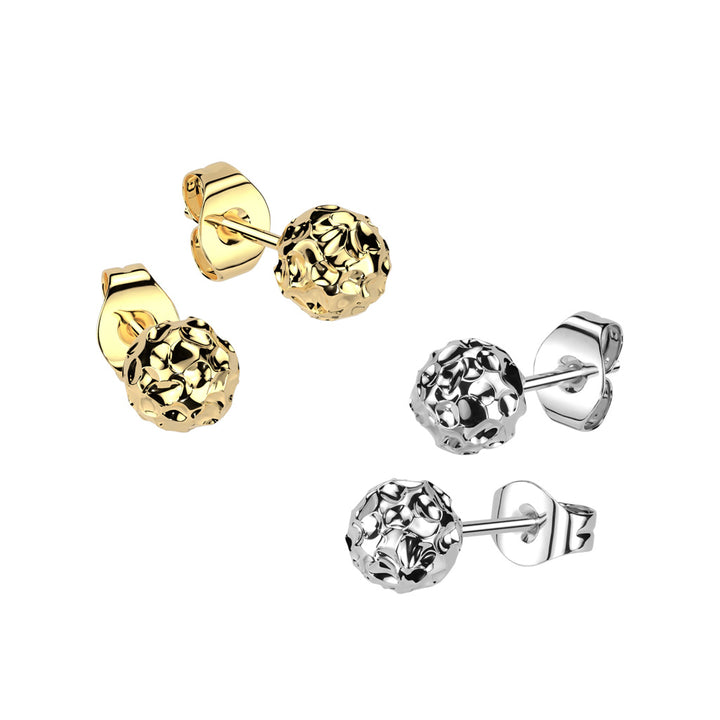 Pair of 316L Surgical Steel Hammered Ball Stud Earrings - Pierced Universe