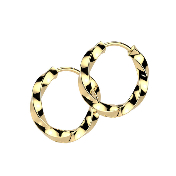 Pair of 316L Surgical Steel Gold PVD Twisted Hoop Earrings - Pierced Universe